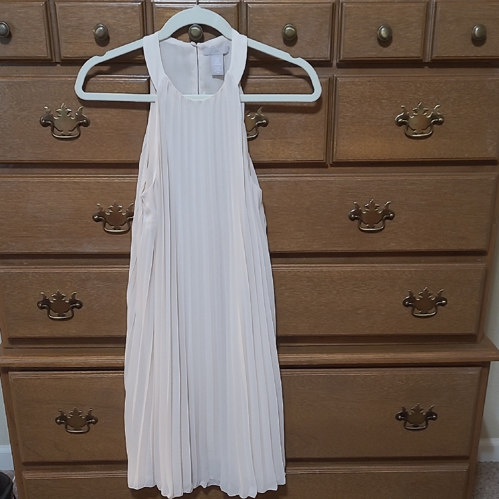 H&M Cream Pleated Mini Dress